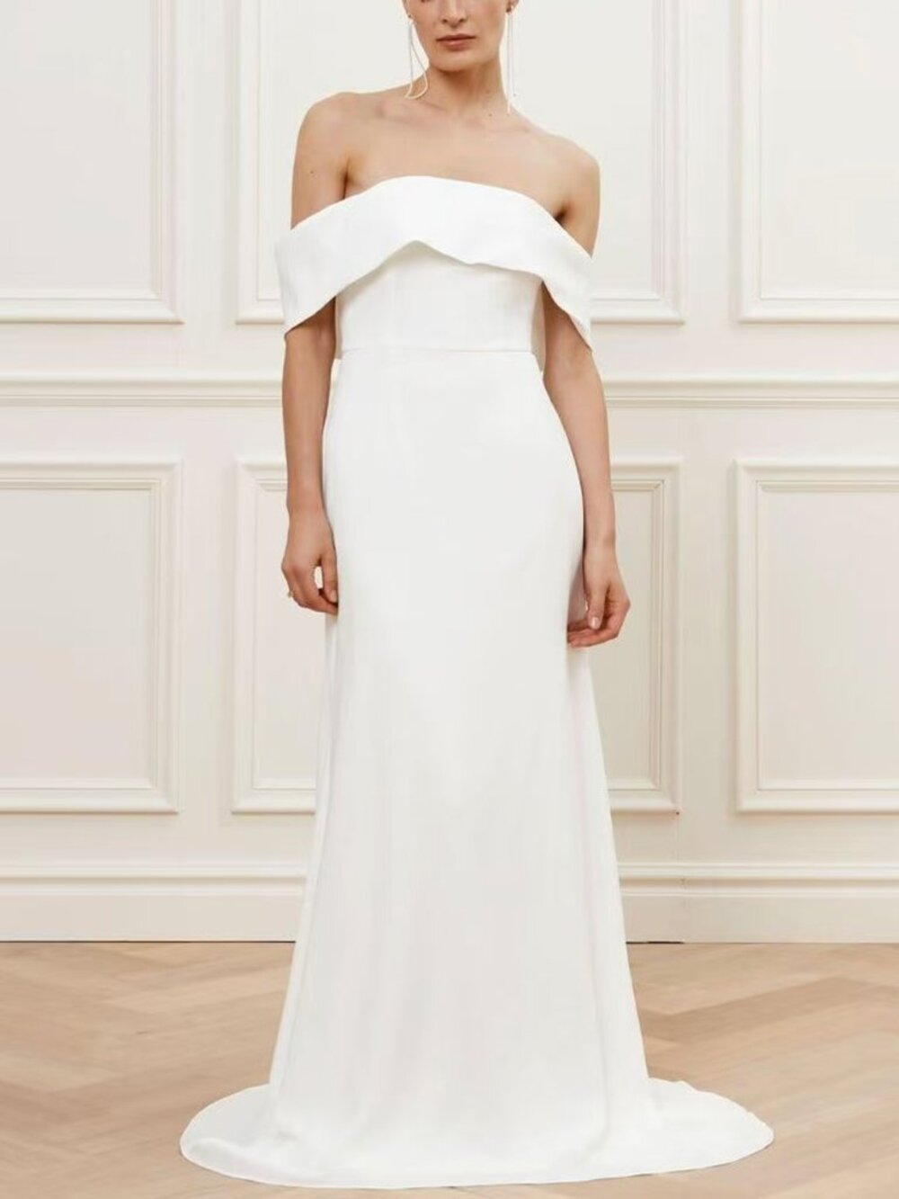 NWT MALINA Leia Gown Off Shoulder Maxi Dress Hanging Sleeves Wedding Small